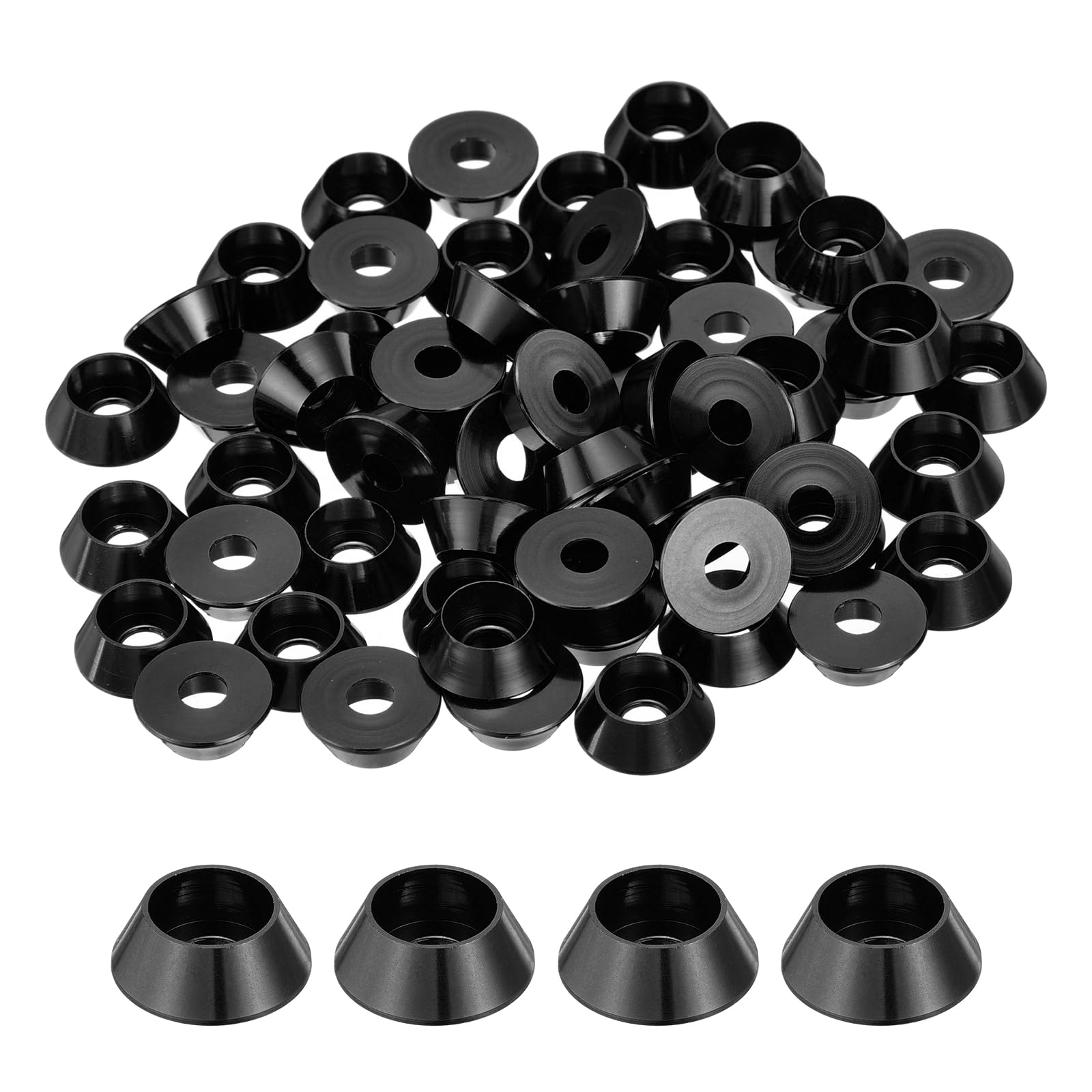 Photo 1 of MECCANIXITY M4 Cone Cup Washers,Anodized Aluminum Gaskets Cup Head Washer Gasket for Screw RC/FPV/PC/Drone/Mechanical Accessories Model Parts, Pack of 60 (Black)