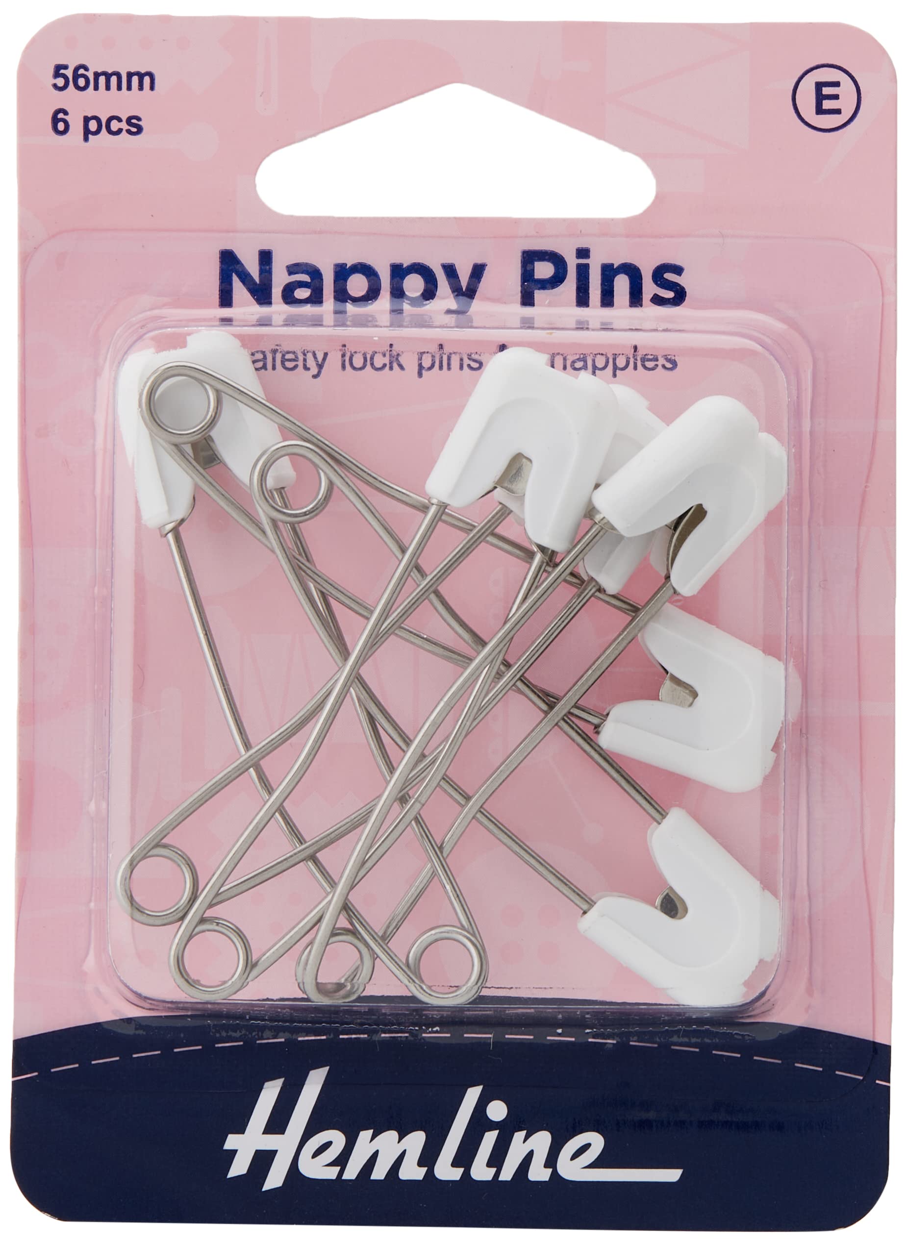 Hemline White Plastic Japanese Style Nappy Pins, 56mm, 6 Pieces