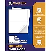 Everstix 5.5" x 8.5", 25 Sheets, 50 Printable Half Sheet Labels, Blank Mailing Labels for Laser & Inkjet Printers, Letter Size