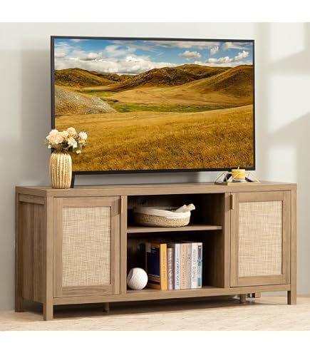 Tangkula Farmhouse TV Stand – Double Barn Doors, 65-Inch TV Console With Storage & Adjustable Shelves