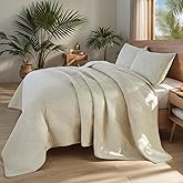 Brandream Beige Palm Quilt Set Queen Size Cotton Matelasse Tropical Palm Bedding Lightweight Bedspreads 3-Piece