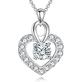 SHINYKEND 925 Sterling Silver Heart Necklace for Women, Moissanite Heart Pendant Necklace Valentine's Day Birthday Mothers Day Graduation Dainty Love Jewelry Gift for Her Mom Girlfriend Daughter 18+2"