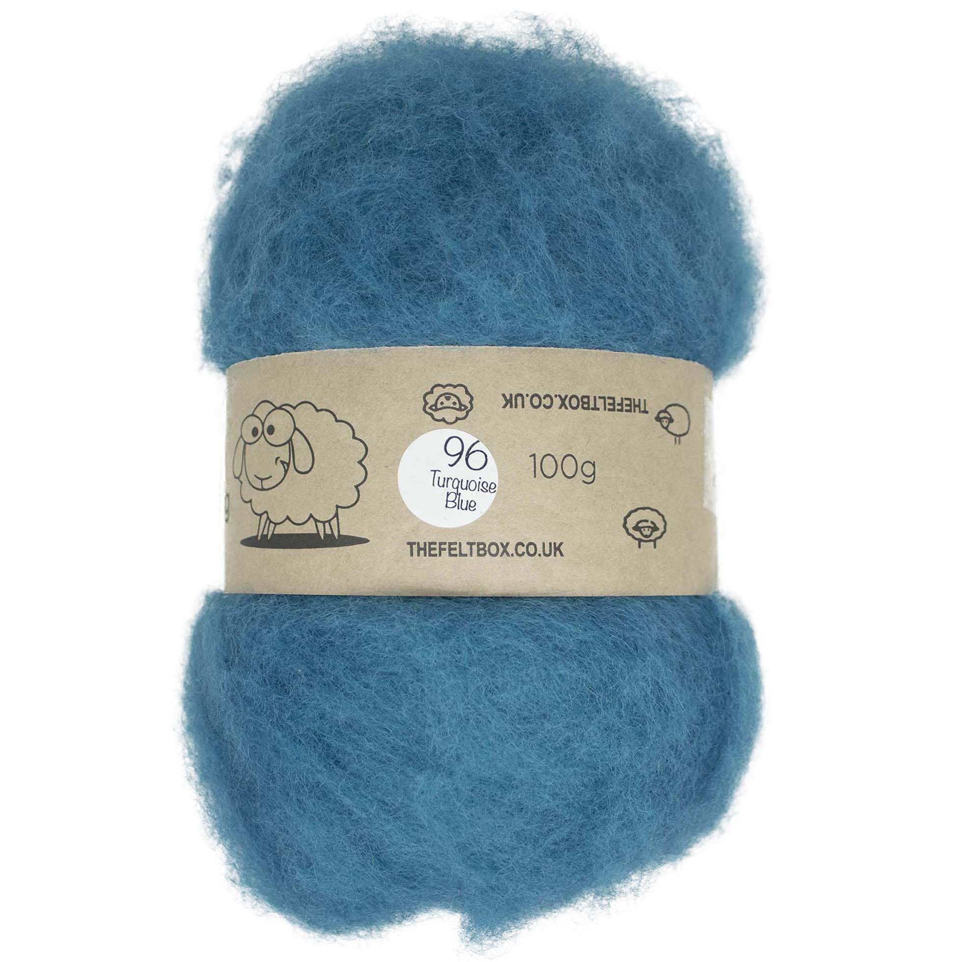 The Felt Box Needle Felting Wool Carded Batting : Short Coarser Mixed Together Fibres, Use as Core or Finish Wool 100 g | 3.5 oz-Turquoise Blue #96