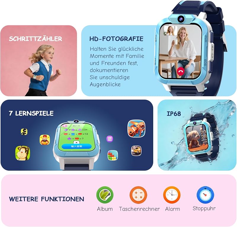 Smartwatch Kinder GPS und Telefon, 850mAh 7-Tage Akku, Schulmodus — Foto 7 von 8