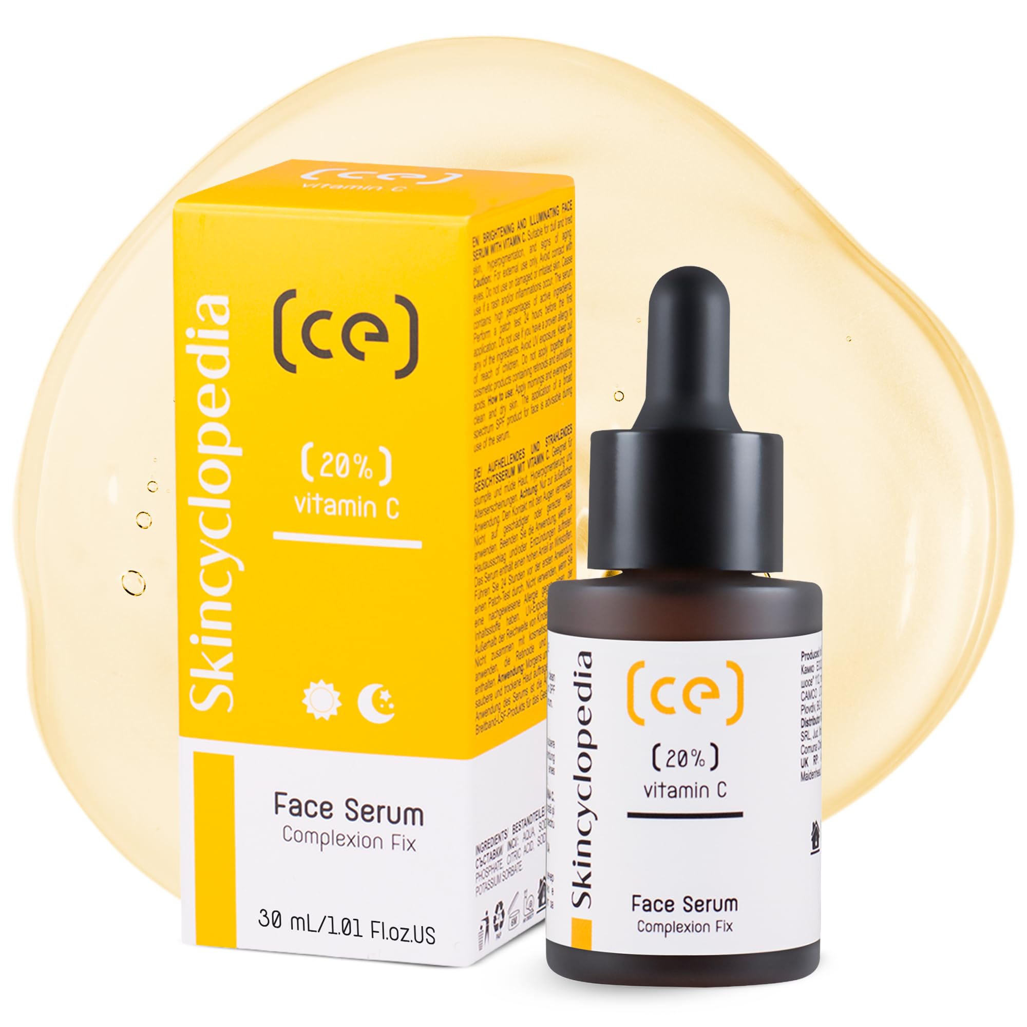 Skincyclopedia 20% Vitamin C Serum with Hyaluronic Acid - Spot Treatment for Acne Prone, Dry and Oily Skin - Illuminating Face Moisturiser for Men and Women,30ml