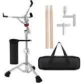 Seteol Heavy-Duty Snare Drum Stand for 8" to 14" Snare Drum &amp; Practice Pad | Height Adjustable Ultra Sturdy Double-Braced Steel Stand with 5A Drum Sticks, Drumsticks Holder, Carry Bag and Drum Key