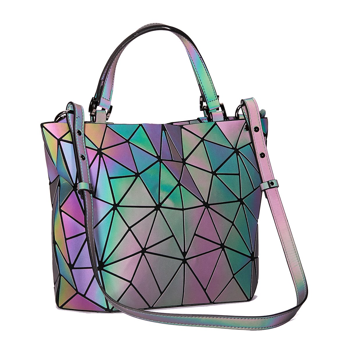 Harlermoon Geometric handbag Luminous women bag Holographich Purses