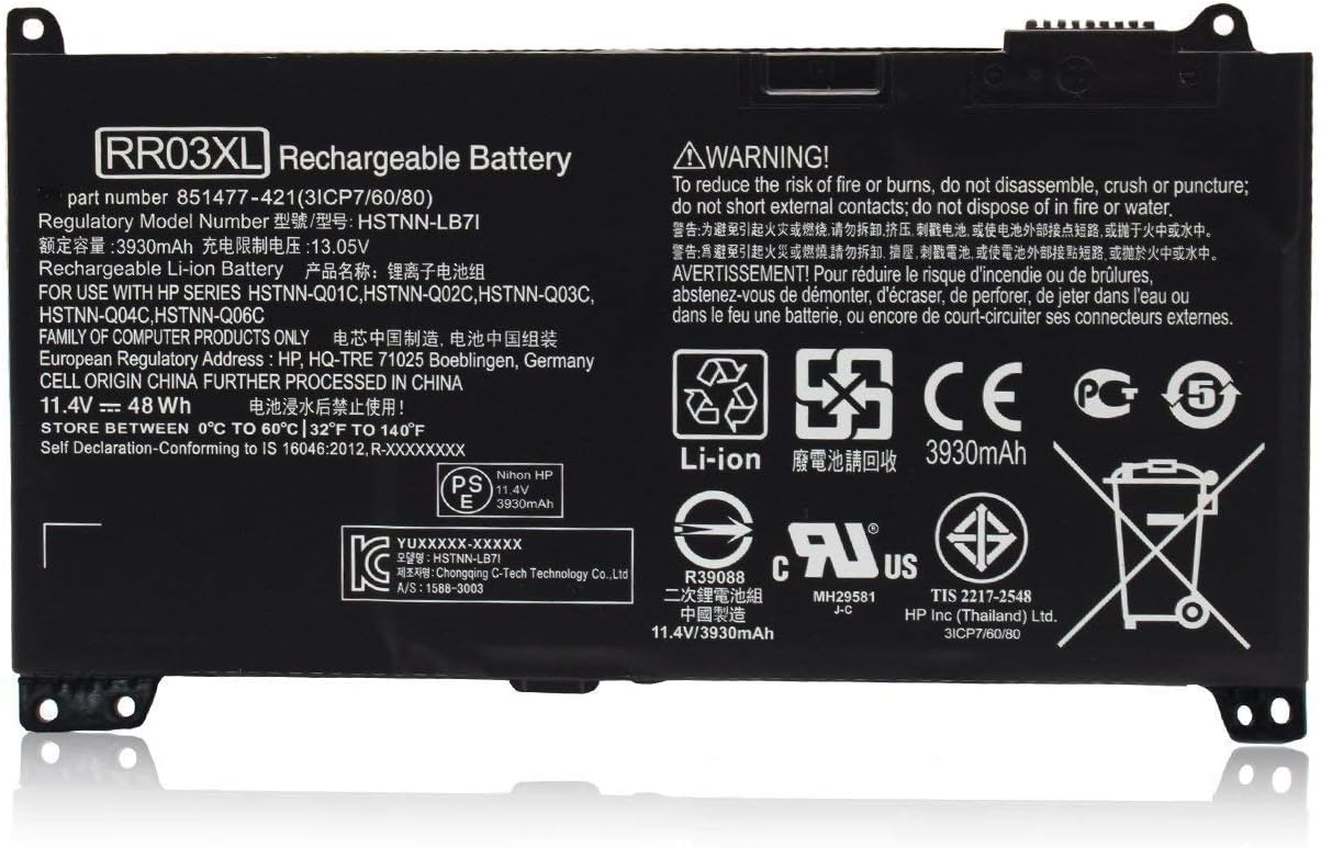 ASKC 11.4V 48Wh RR03XL Laptop Battery for HP ProBook 430 440 450 455 470 G4 mt20 Series 851477-421 851477-541 851477-831 851610-850 HSTNN-LB7I HSTNN-PB6W