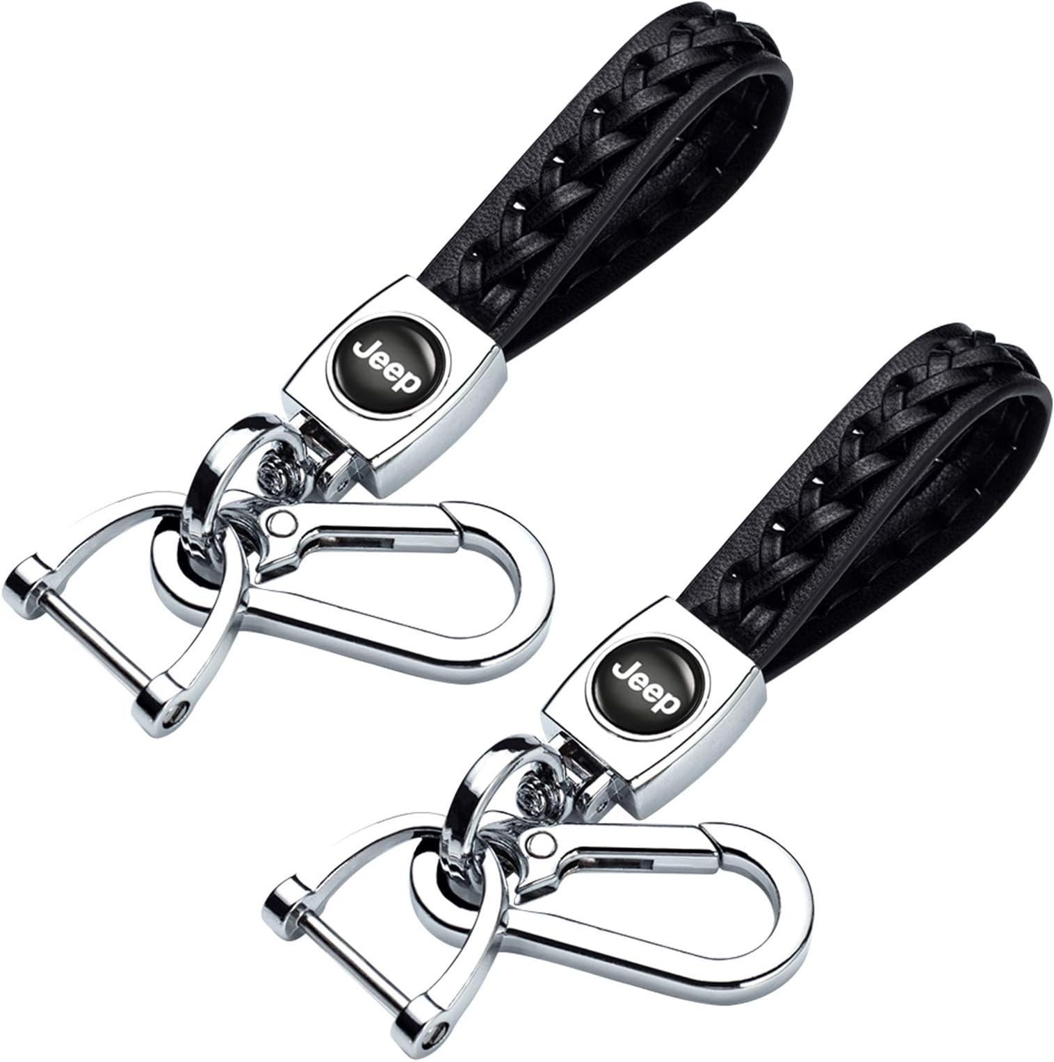 2Pack Genuine Leather Keychain for Jeep Key Chain Car Logo Key Chain Accessories Simple, Elegant, Durable(Black)