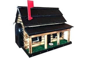 PULAIS Log Cabin with Porch Wooden Mailbox Black Amish Made in USA