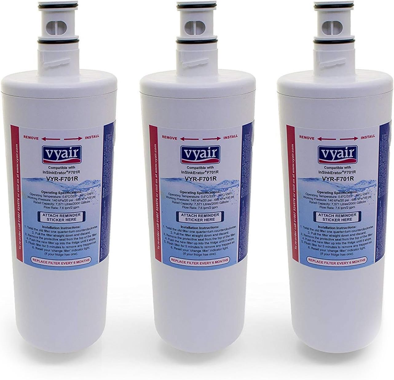 Vyair VYR-F701R Hot & Cold Premium Water Filter Cartridge to fit InSinkErator (ISE) F-701R HC-1100 GN-1100 HC-3300 HC-3300 3M AP3-765-S-E XA300000701 70020019835 56104-18 (3)