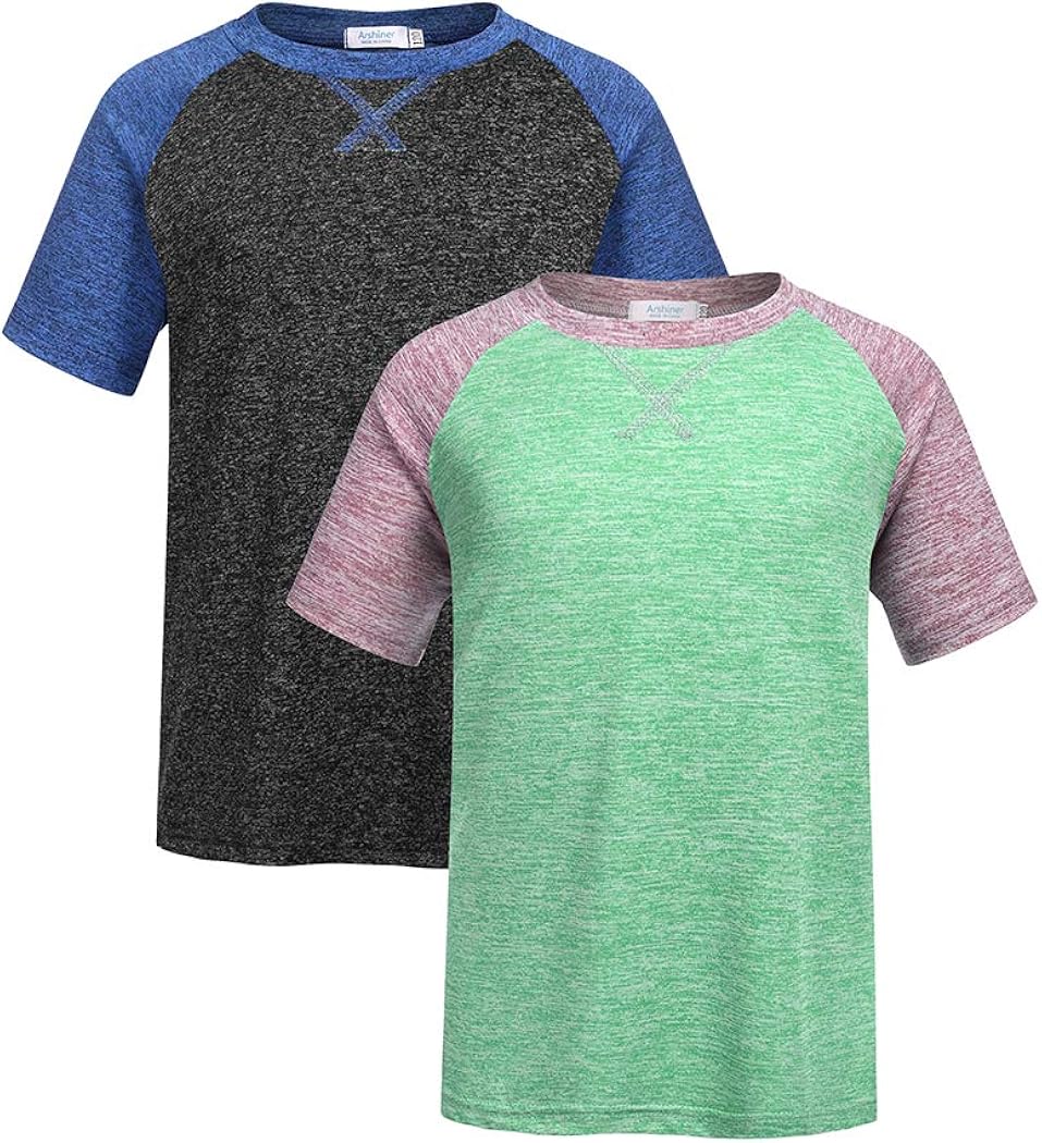 Arshiner 2 Pack Boys' Active Performance Raglan Shirts Short Sleeve Dry-Fit Tee Shirt: Clothing