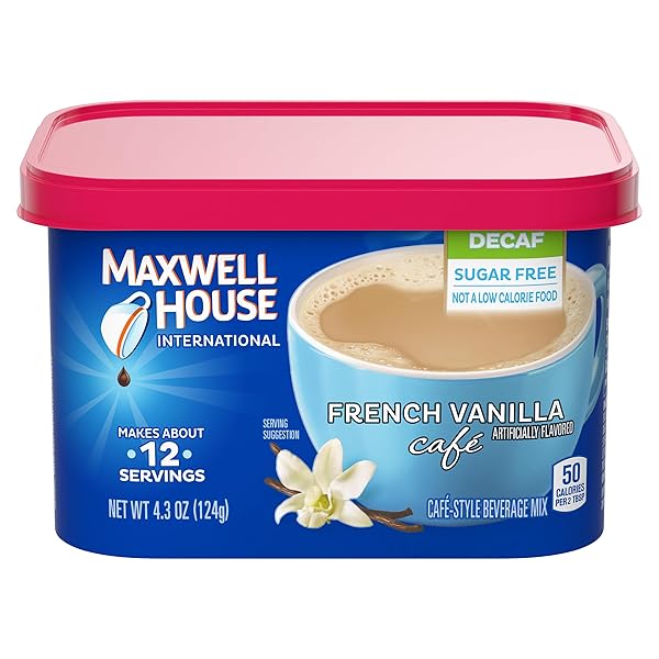 MAXWELL HOUSE INTERNATIONAL SUGAR-FREE FRENCH VANILLA CAFÉ-STYLE DECAF INSTANT COFFEE BEVERAGE MIX, 4.3 OZ. CANISTER