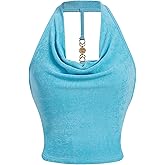 SOLY HUX Women's Halter Tops Draped Front Sleeveless Backless Y2K Crop Sexy Cami Tops Going Out Summer Outfits