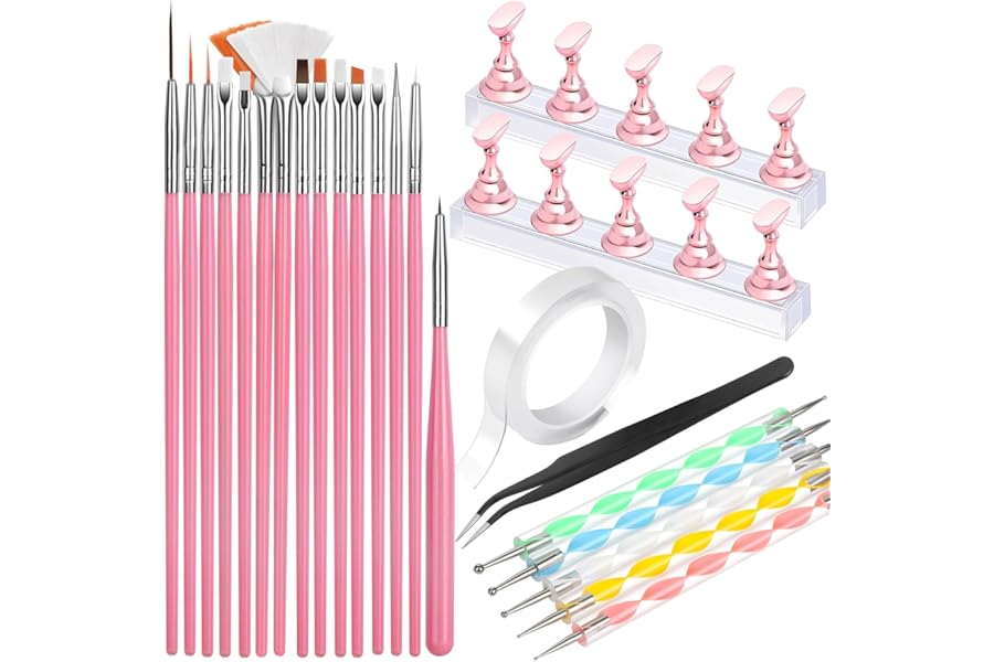 FANDAMEI Nail Art Tools, Nail Brush, 15 PCS Nail Art Brushes, 5 PCS Nail Dotting Tool, Nail Stand, Nail Holder For Painting Nails, Press On Nail Stand, Nail Tools, Nail Design Tools