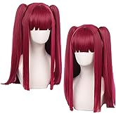 CICIBOLAYEZ 20inches/50cm Little Devil Wig with Bangs for Women Long Straight Wine Red wig with Ponytails for Anime Synthetic Hair for Halloween Costume Party Cosplay Wigs with Wig Cap
