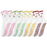 Jspupifip 4 Pairs Women Non-Slip Yoga Socks Cute Ruffle Grippy Socks for Pilates Barre Ballet Fitness Workout