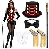 Kuscul Ringmaster Costume Accessories Set Top Hat Bow Tie White Gloves Shoulder Epaulettes and Cane Vintage Circus Showman Dress Up Accessories for Adults Halloween Party Performance