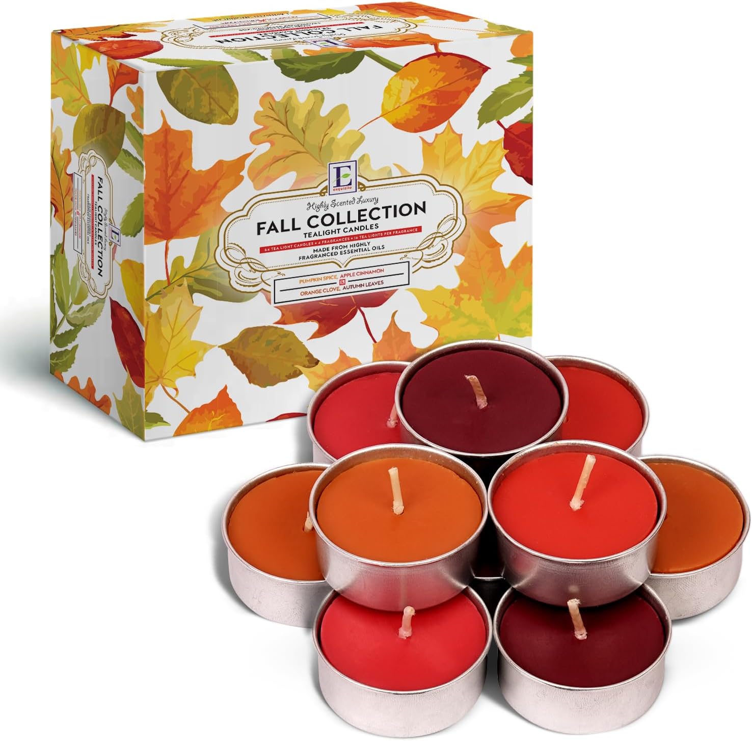 Candles & Holders - Fall Candles Scented Tea Lights Candles Gift Set - 64 pcs -Fall Tealight Candles with 4 Autumn Fragrances -Pumpkin Spice with Nutmeg, Apple Cinnamon, Orange Clove and Autumn Leaves-Votive Candles Bulk