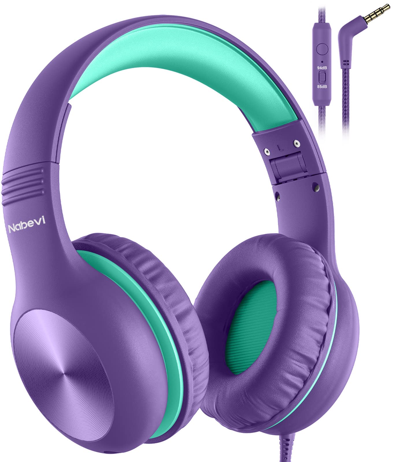 Nabevi Kids Headphones, Childrens Headphones with Microphone, 85/94dB Volume Limit, HD Sound, Sharing Function, Wired Headphone for Kids Boys Girls, Toddler Headphone for School/Travel/Tablet, Purple — image 1