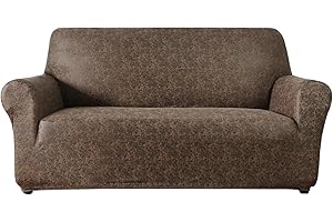 molasofa Loveseat Covers - Couch Cover for Leather Couches, Soft and Washable Loveseat Covers with Leather-Like Quality. Non-Pilling, Non-Slip 1-Piece Couch Cover for Pets and Kids (04 Dark Brown)