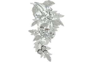 SAIXCCS 1pc Large Flower Rhinestone Applique Silver, Embroidery Sequin Patches for Clothes,Beaded Lace Applique for Wedding Bridal Dress Bodice Hat Sewing Craft for Girl Embellishment(Silver)