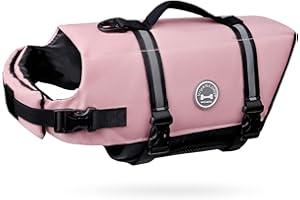 VIVAGLORY Ripstop Dog Life Jacket for Small Medium Large Dogs Boating, Dog Swimming Vest with Enhanced Buoyancy & Visibility, Sakura Pink