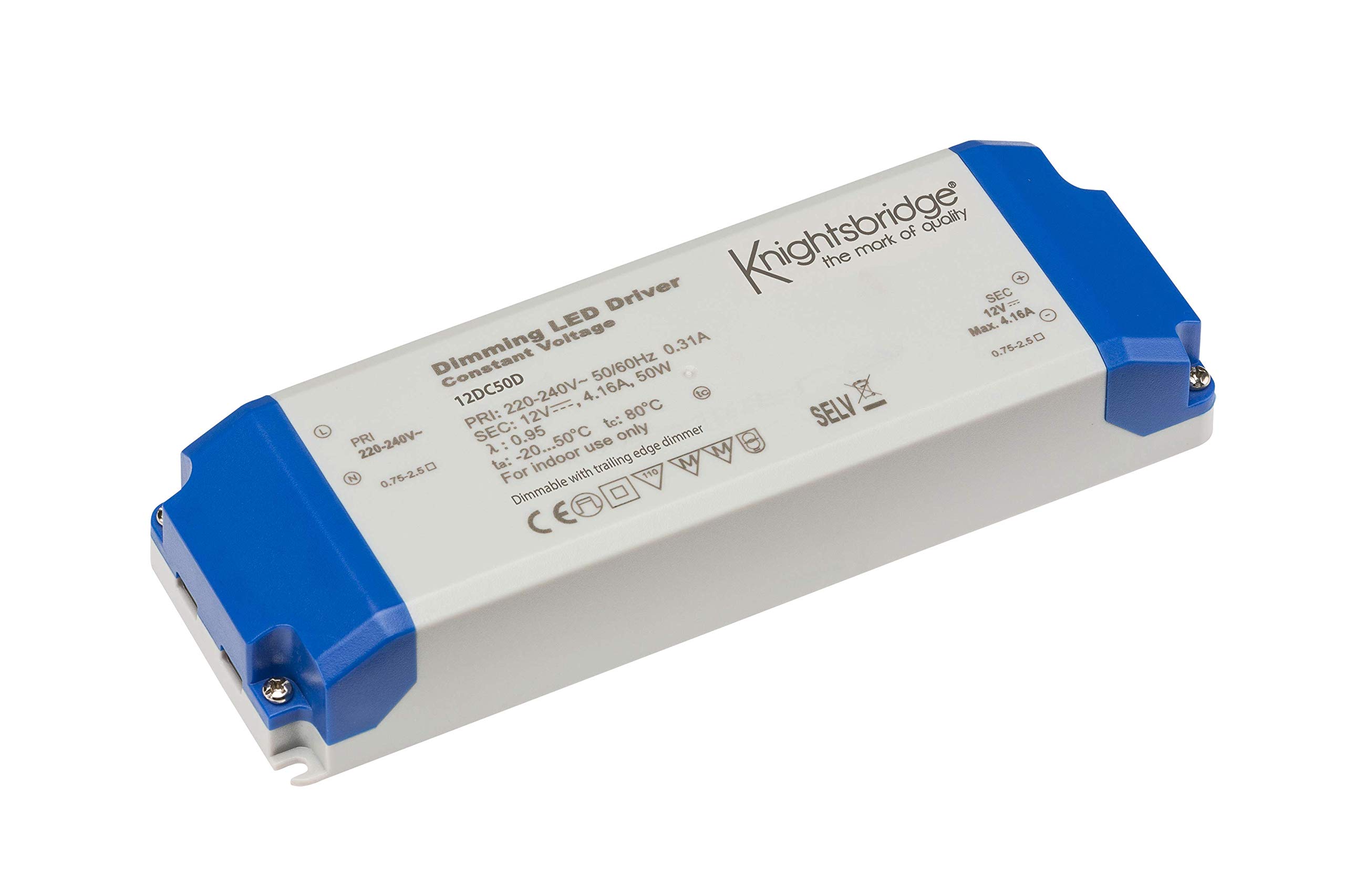 Knightsbridge 12DC50D IP20 12V 50W DC Dimmable LED Driver - Constant Voltage, White