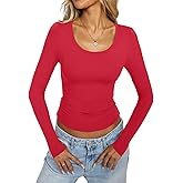 EasyGala Womens Double Lined Scoop Neck Long Sleeve Shirts Fitted Basic Tee Y2k Going Out Tops Fall Clothes 2026