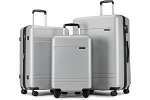 PRIMICIA GinzaTravel 3-Piece Luggage Sets Expandable Suitcases with 4 Wheels PC+ABS Durable Hardside Luggage sets TSA lock (Silver, 3-Piece Set(20"/25"/29"))