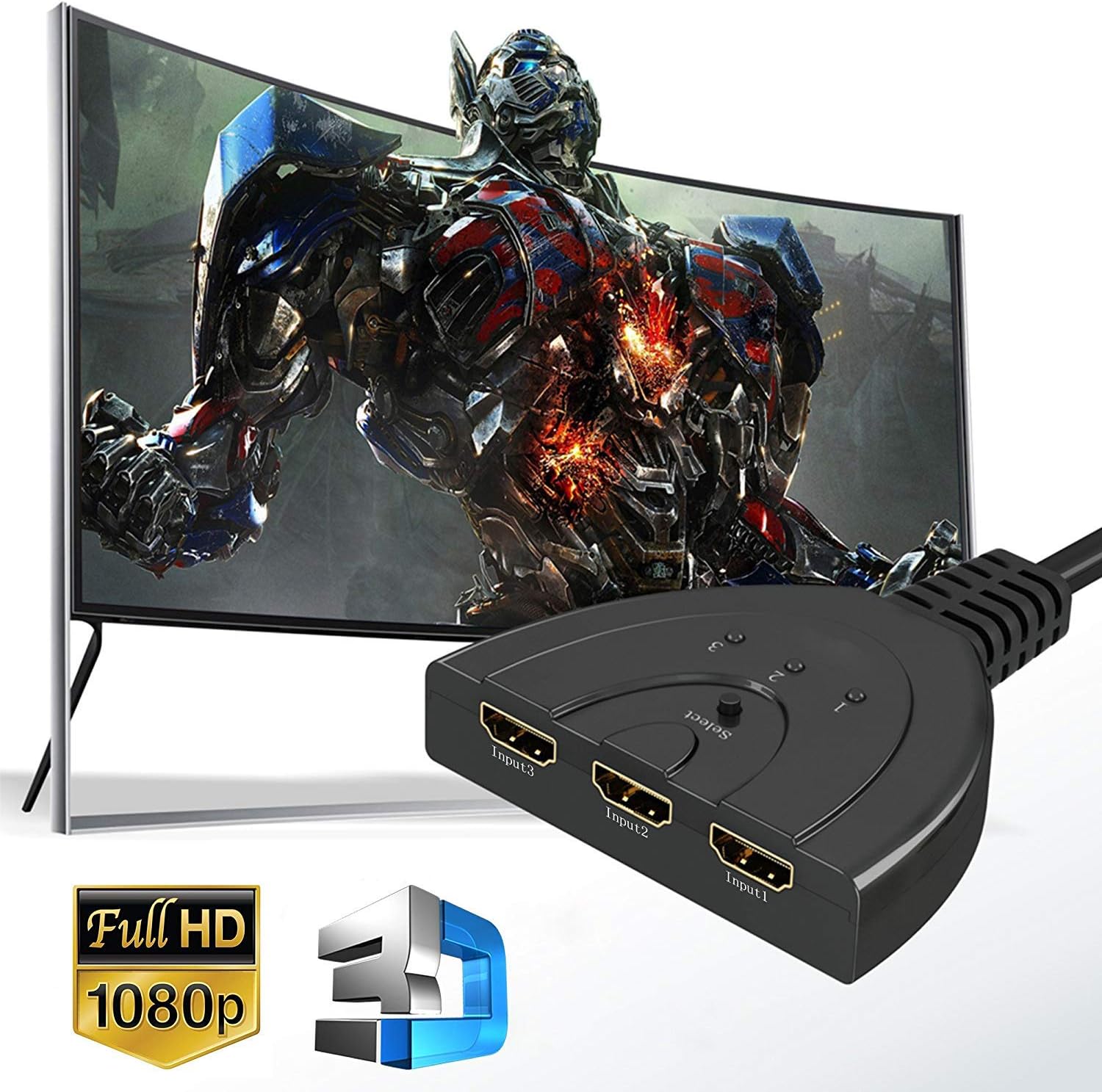 HDMI Switch, GANA Gold Plated 3-Port HDMI Switcher, Splitter, Supports Full HD1080p, 3D with High Speed Pigtail Cable: Electronics