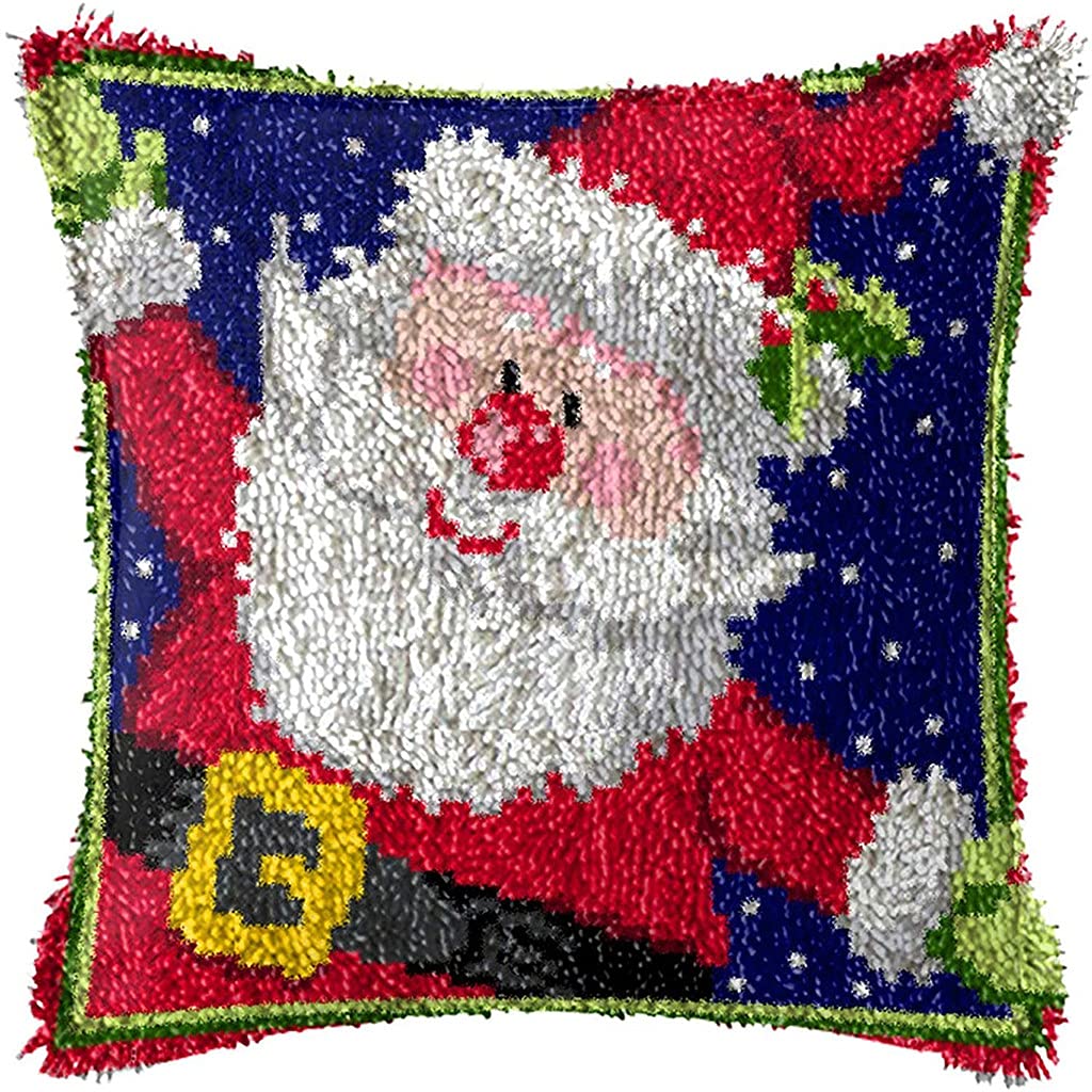 ZUHK Christmas Latch Hook Kits ​with Christmas Pattern Printed Canvas Crochet Gift Cross Stitch Sofa Cushion Cover Tool fit for Beginner and Adults,43x43 cm (Santa Claus C) — image 1