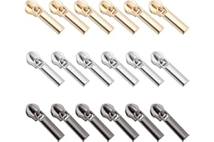 SG Store 30Pcs 3# Zippers Puller Slider Nylon Zipper Pullers Zinc Alloy Zippers Sliders for Clothes, Bags,Wallets and Suitcases Sewing Projects, Gun Black/Silver/Gold