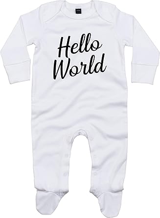 hello world baby sleepsuit