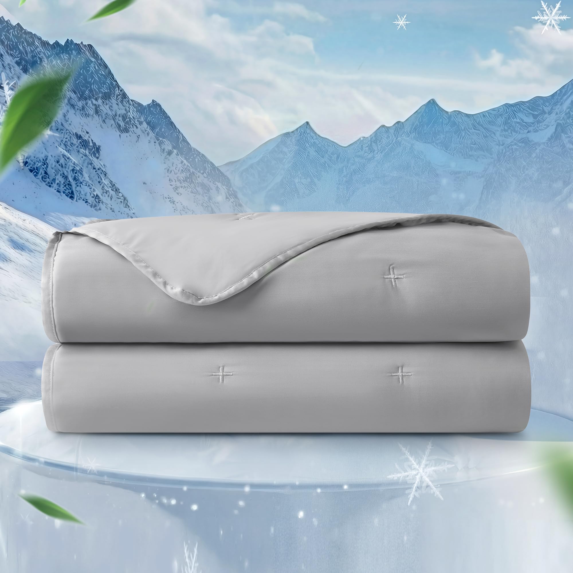 Photo 1 of Amélie Home Cooling Comforter with Natural Tencel™ Lyocell, Cooling Blanket for Hot Sleepers, Night Sweats & Light Sleepers, Soft & Breathable Lightweight Summer Blanket, Q-Max 0.45, Queen, Grey