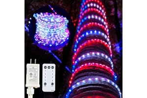 Kenburg 4th of July Decorations Outdoor Lights, 100ft 1200 LED Red White and Blue Rope Lights Patriotic Rope Lights Plug in 8 Modes Remote Timer with Memory for Independence Day National Day
