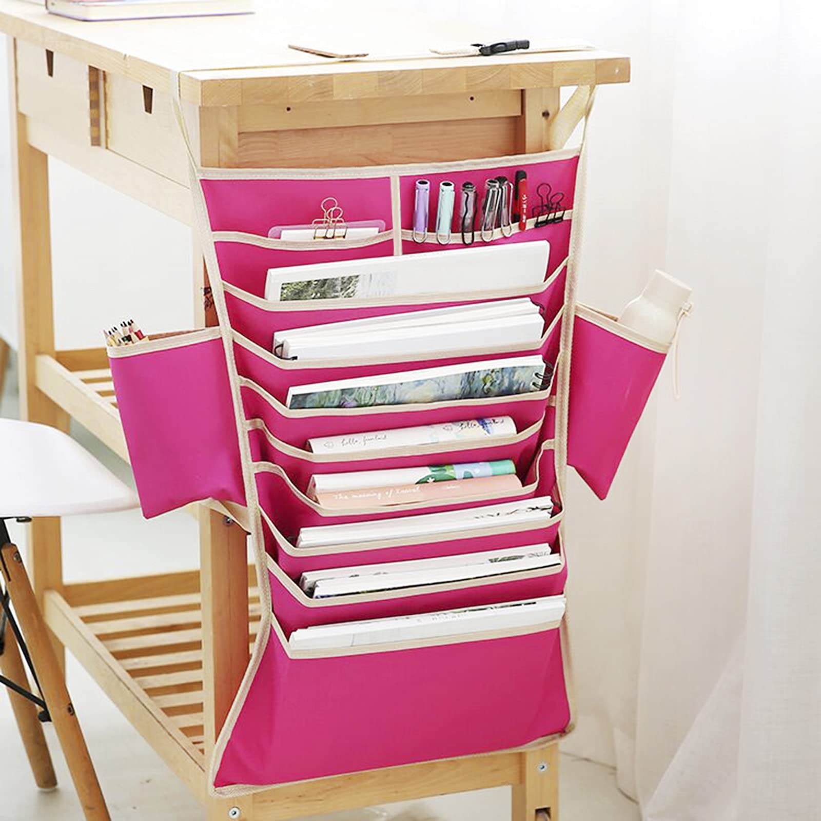 Students Desk Book Hanging Bag 600D Oxford Large 12 Pockets Desk Organizer Heavy-Duty Classroom Stationery Supplies Book File Holder Space Saver Caddy Home Office Storage Organizer Rack Shelf