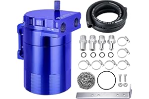 EVIL ENERGY Oil Catch Can, 300ML Baffled Oil Can, Universal Aluminum Air Oil Separator Breather Tank with 3/8" ID 5FT NBR Fue