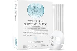 #OOTD Collagen Hydrating Sheet Masks for Face Korean Anti Aging Mask Sheet for Dry Skin & Sensitive Skin, EVE Vegan, Not Tested on Animals, No Parabens, No Sulfates, Hyaluronic Acid, Witch Hazel 10EA