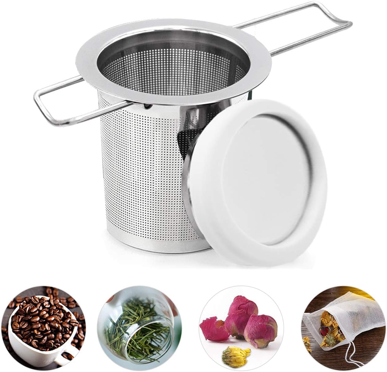 Thick Stainless Steel Tea Infuser, Extra Fine Mesh Tea Strainer Steepers Tea Filters Interval Diffuser with Fold Handles and Lid for Teapots Mugs Single Multi Cup to Steep Loose Leaf Tea Herbs Coffee