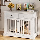 44inch Large Dog Crate Furniture with Storage Drawers for Indoor, White | Large Decorative Wooden Dog Kennel Indoor with Storage Drawers, Multipurpose End Table Cage