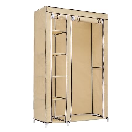 Homcom Portable Double Canvas Wardrobe Clothes Hanging Rail