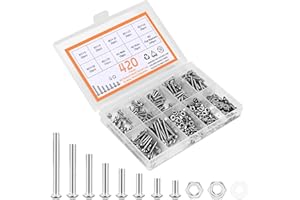 CARLWIN 420pcs M3 Screw Kit, Premium M3 Button Head Socket Cap Screw Assortment with Nuts and Washers, M3 x 6mm /8mm /10mm /12mm /16mm /20mm /25mm (Silver)
