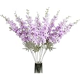 ICBOX 8PCS Purple Delphinium Artificial Flowers 33.5in Long Stem Larkspur Fake Silk Flowers for Tall Vase Faux Flowers for Home Wedding Baby Shower Floral Arrangement Centerpiece Table Decor (Purple)