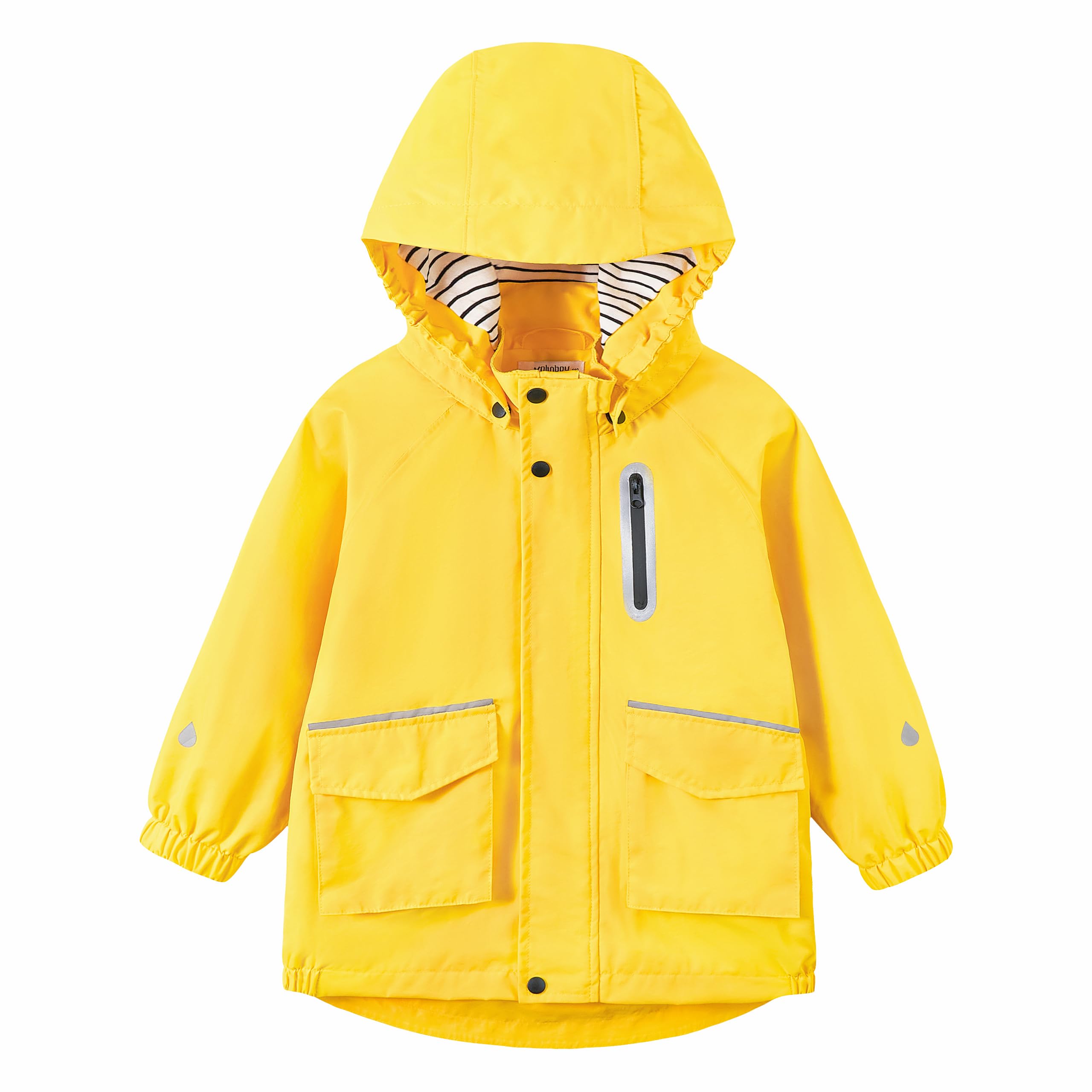 Volunboy Kinder Regenjacke Wasserdicht, Leichte Winddichte Jacke, Abnehmbare Kappe, Reflektorstreifen, Jungen & Mädchen 2-6 Jahre(Größe 100,2–3 Jahre,Gelb)
