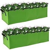 Auroal Plant Grow Bags, 2 Pack Fabric Raised Planting Bads, 3 Holes Rectangle Grow Bag, 15 Gallon Breathable Potato Tomato Planter Pots for Outdoor Vegetables Plant Flowers (Green)