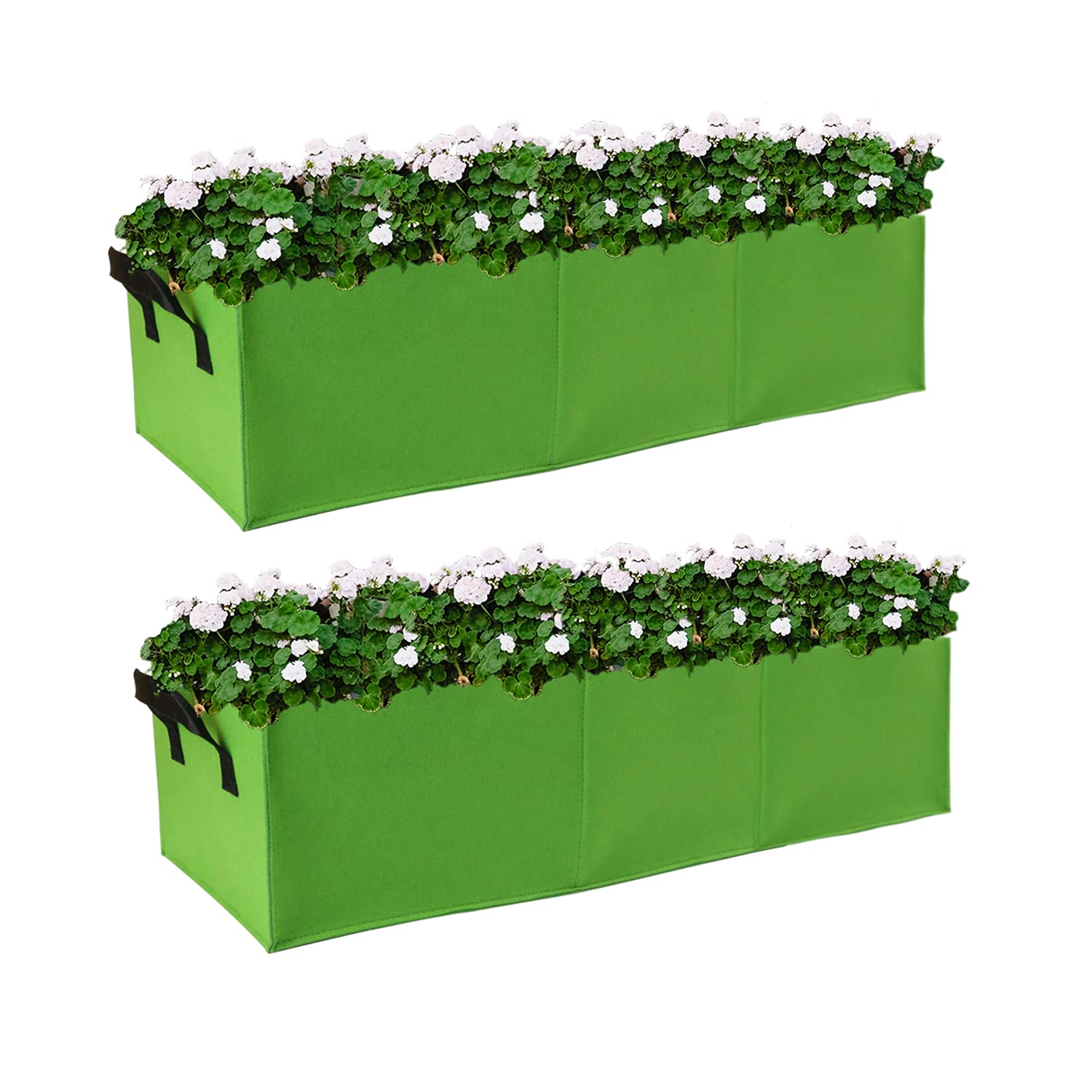 Auroal 15 Gallon Grow Bags 2 Pack, 3 Compartments Rectangle Raised Planting Bags, 400g Heavy Duty Nonwoven Fabric Planter Pots for Vegetable Tomato Herb Flower Indoor Outdoor Gardening (Green)