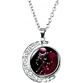DEQIYIJI Zodiac Necklace Jewelry Birthday Gifts Astrology 12 Constellation Horoscope Sign Galaxy Crescent Half Moon Pendant Necklace