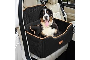 PWTAA Extended Dog Car Seat for Small Medium Dogs, Dog Cars Bed Seat With Side Pockets, Pet Truck Booster Seats for 2 Small Dogs, Removable Washable Large Space Car Travel Pets Bed, 27"x20.5"x11"Black