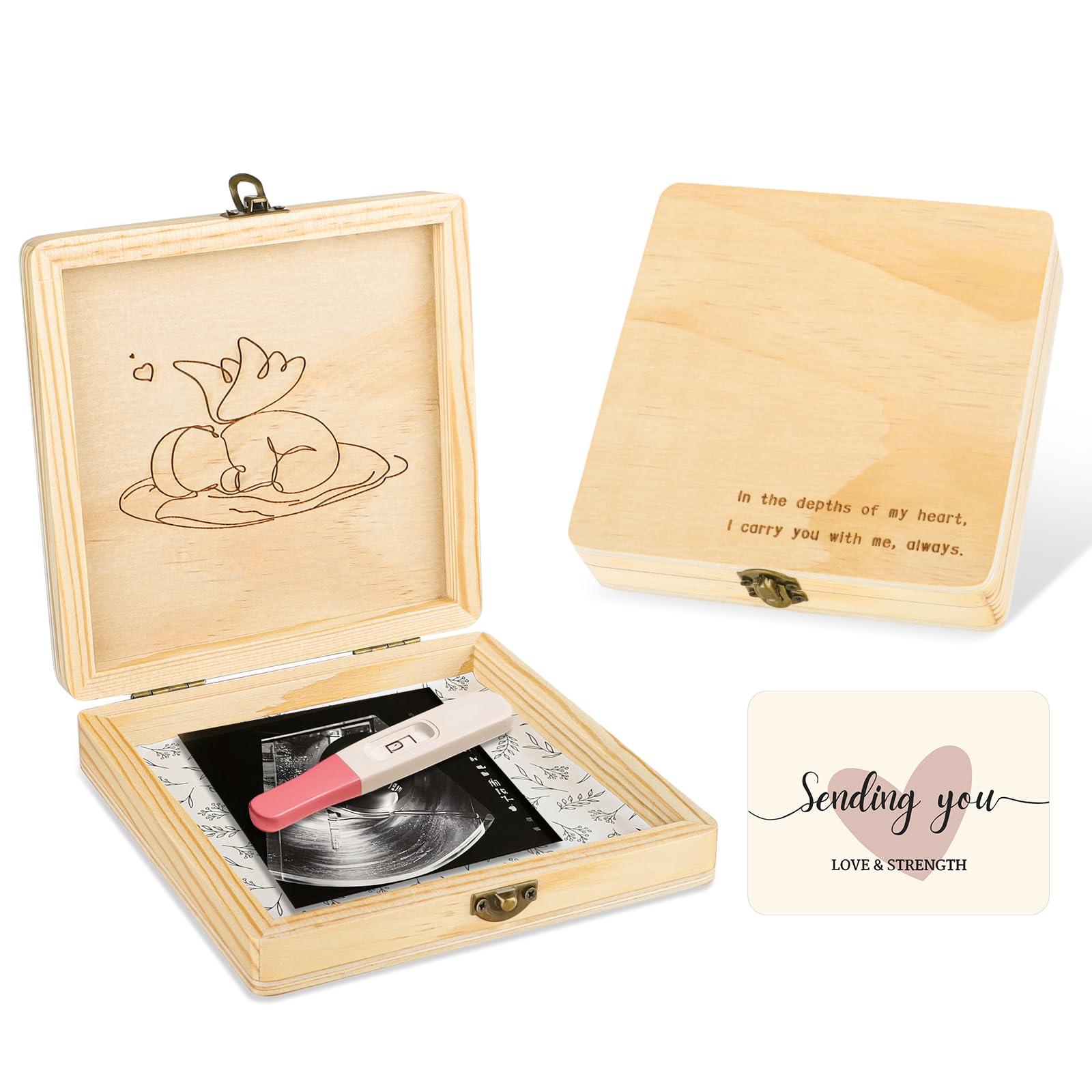 Miscarriage Gifts for Mothers, Memorial Box for Pregnancy Loss, Wooden Angel Baby Keepsake with Storage for Photo & Ornament - Comfort Sympathy Bereavement Gift for Parents, Mom and Dad